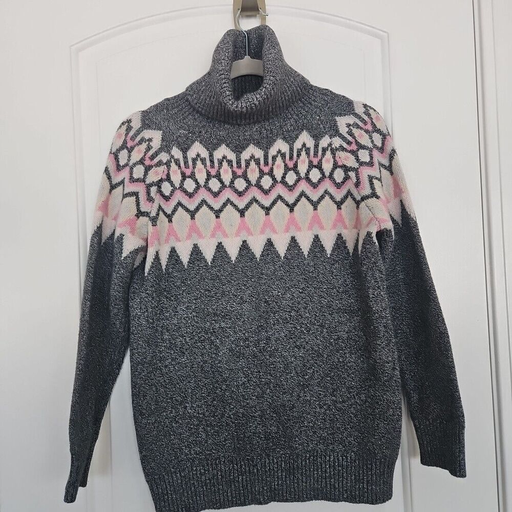 Burgess Cotton cashmere Women's‎ Sm Sweater Grey Pink Cream  Winter Nordic Bulky